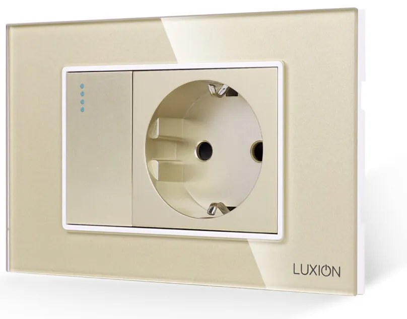 Intrerupator Simplu + Priza cu Rama din Sticla LUXION, Standard Italian, 3M