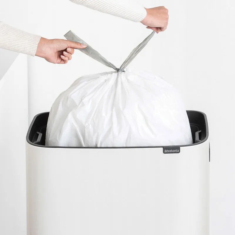 Cos de gunoi Brabantia Bo Touch Hi 1001259, 60 L, Deschideri laterale pentru transport, Picioare reglabile, Alb