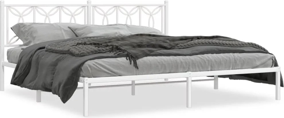 vidaXL Cadru de pat metalic cu tăblie, alb, 193x203 cm