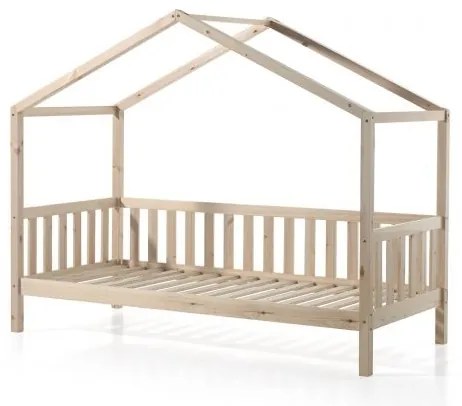 Pat tip căsuță DALLAS cu laterale de siguranță pentru copii, 90x200 cm, natural- Vipack