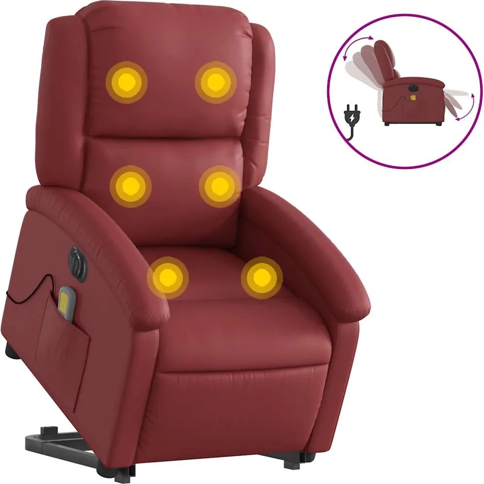vidaXL Fotoliu electric masaj rabatabil cu ridicare, roșu vin
