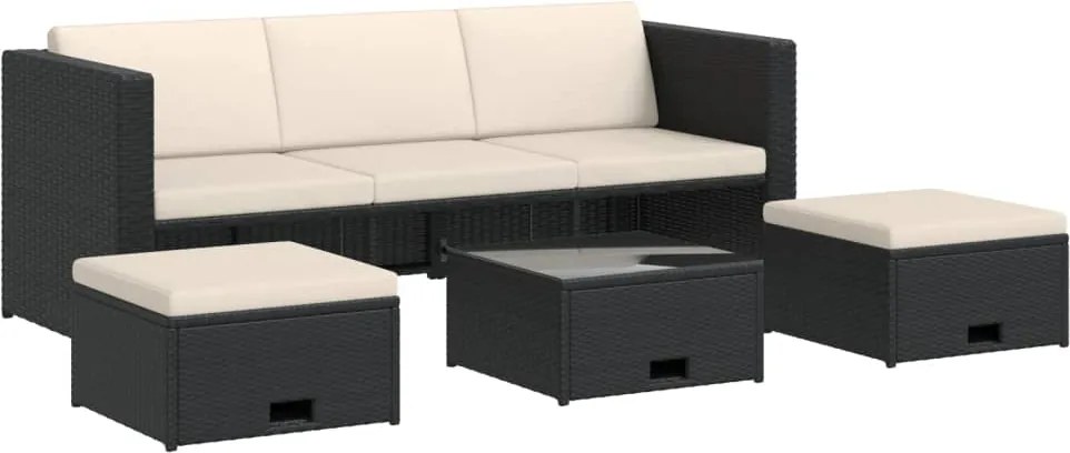 vidaXL Set mobilier de grădină cu perne, 4 piese, negru, poliratan