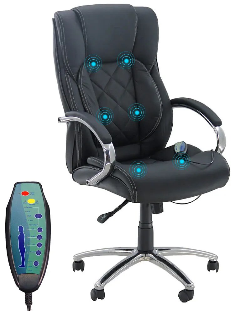 Scaun de birou cu masaj OFF 933 negru din piele ecologică cu bază metalică cromată