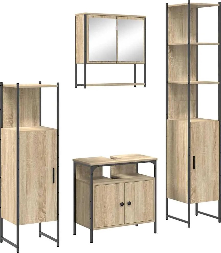 vidaXL Set de mobilier pentru baie 4 pcs Stejar Sonoma Lemn compozit