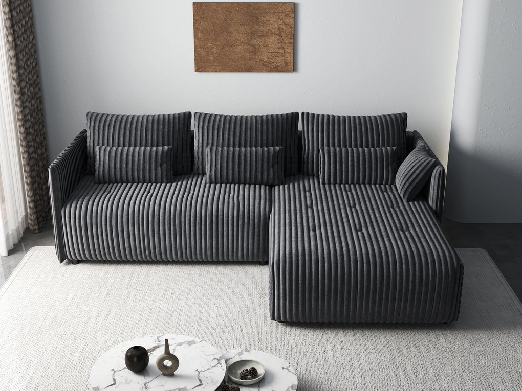 Colțar extensibil dumonde cu ladă de depozitare si sezut confortabil din spuma high-density, Malta Ambience Grey 235x185 cm