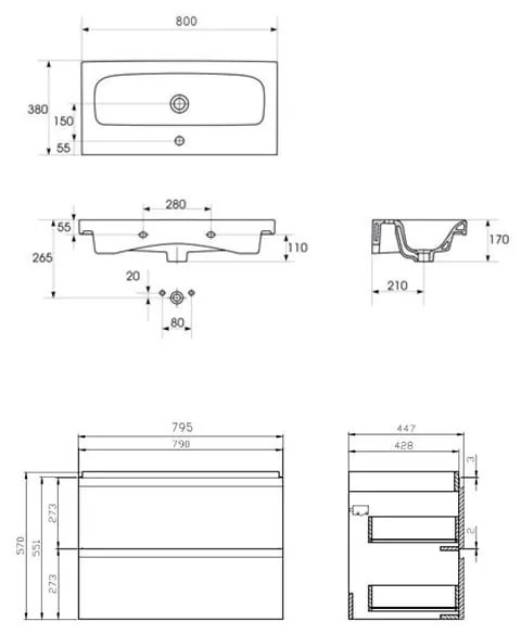 Set B277 mobilier cu lavoar Cersanit, Moduo 80 cm, alb