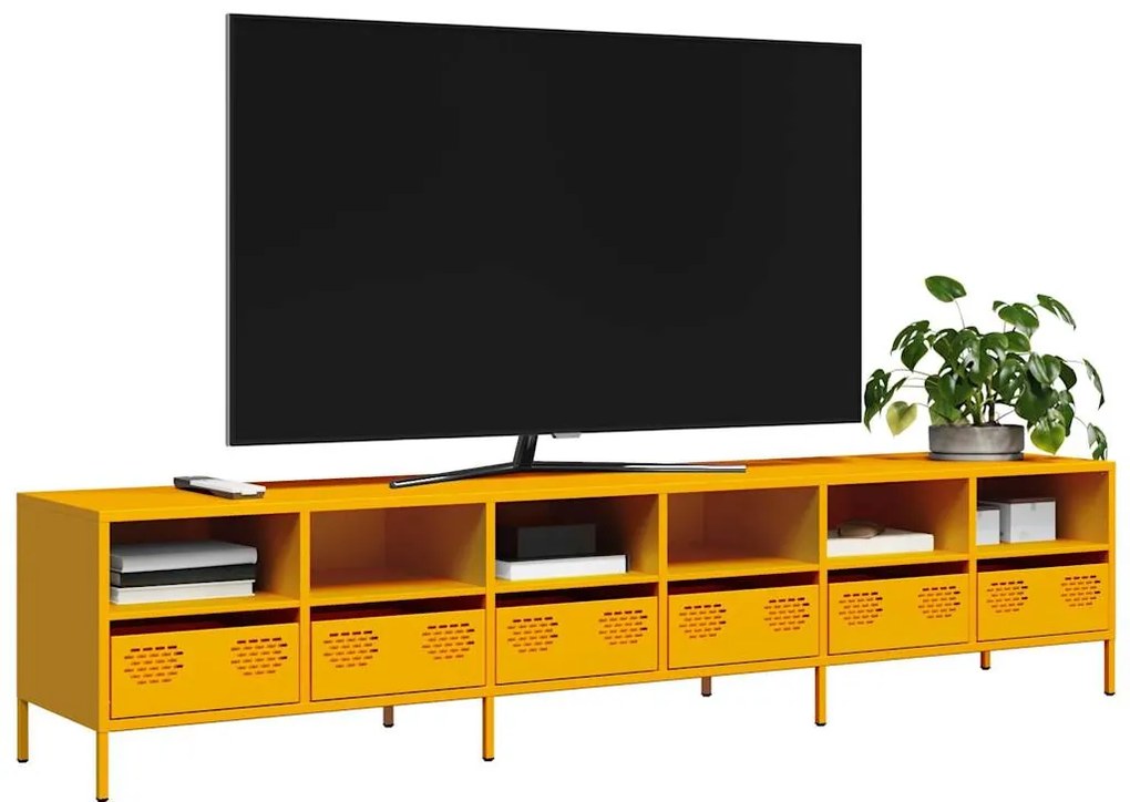 vidaXL Dulap TV, galben muștar, 202x39x43,5 cm, oțel laminat la rece