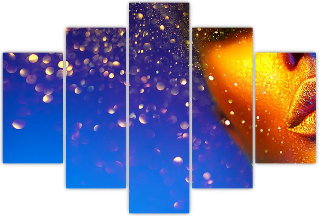 Tablou - Body art, combinație auriu-albastru (150x105 cm)