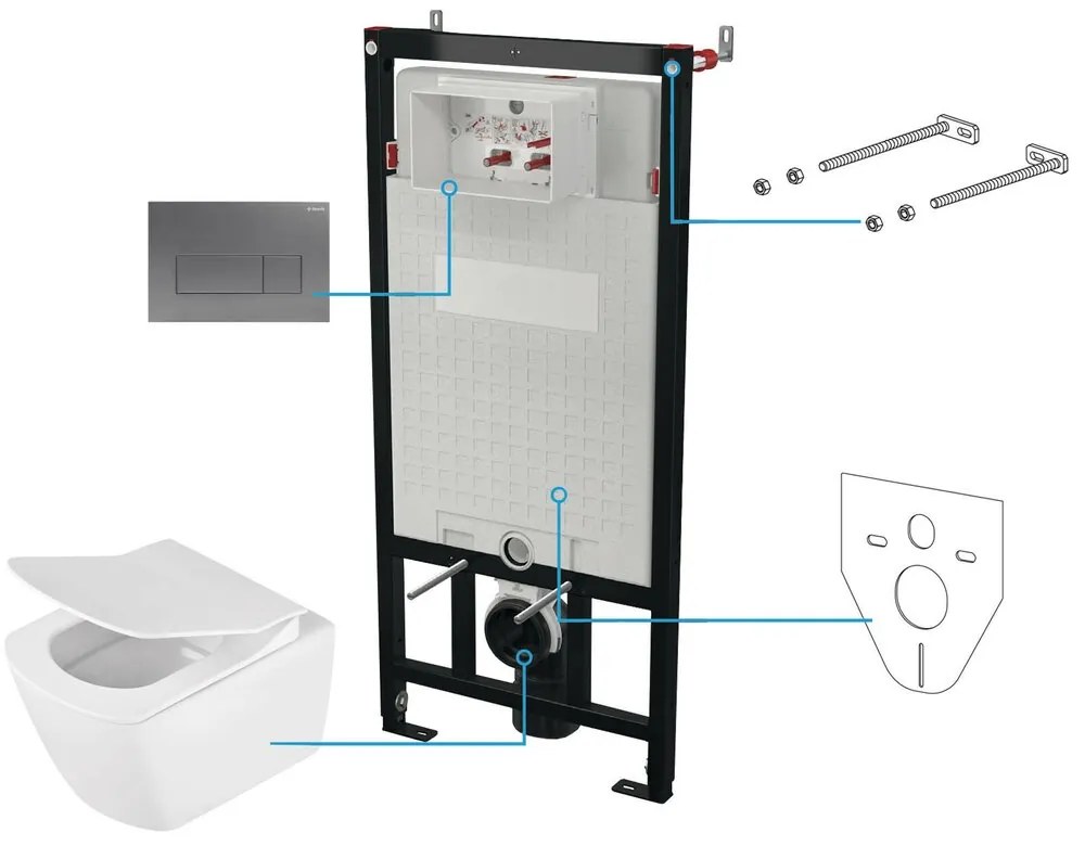 Set vas wc suspendat cu capac Deante Anemon rimless, rezervor incastrat si clapeta actionare titan