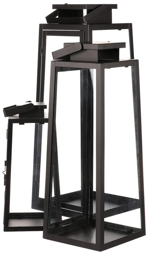 Set de felinare metalice negre, 3 buc