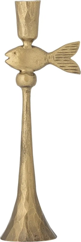 Suport lumânare din alamă, cu finisaj antichizat și detaliu sculptural de pește, 9x28 cm, „Capet"
