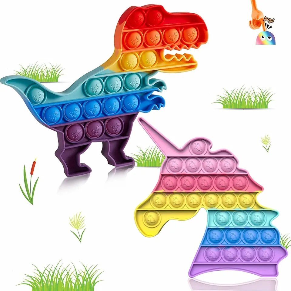 Set de 2 jucarii anti-stres Titosha, model dinozaur/unicorn, multicolor, 20/17 cm