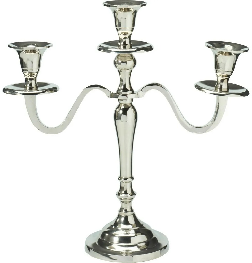 Sfeșnic metalic cu 3 brațe 29x10x30 cm, culoareargintiu, decor 1