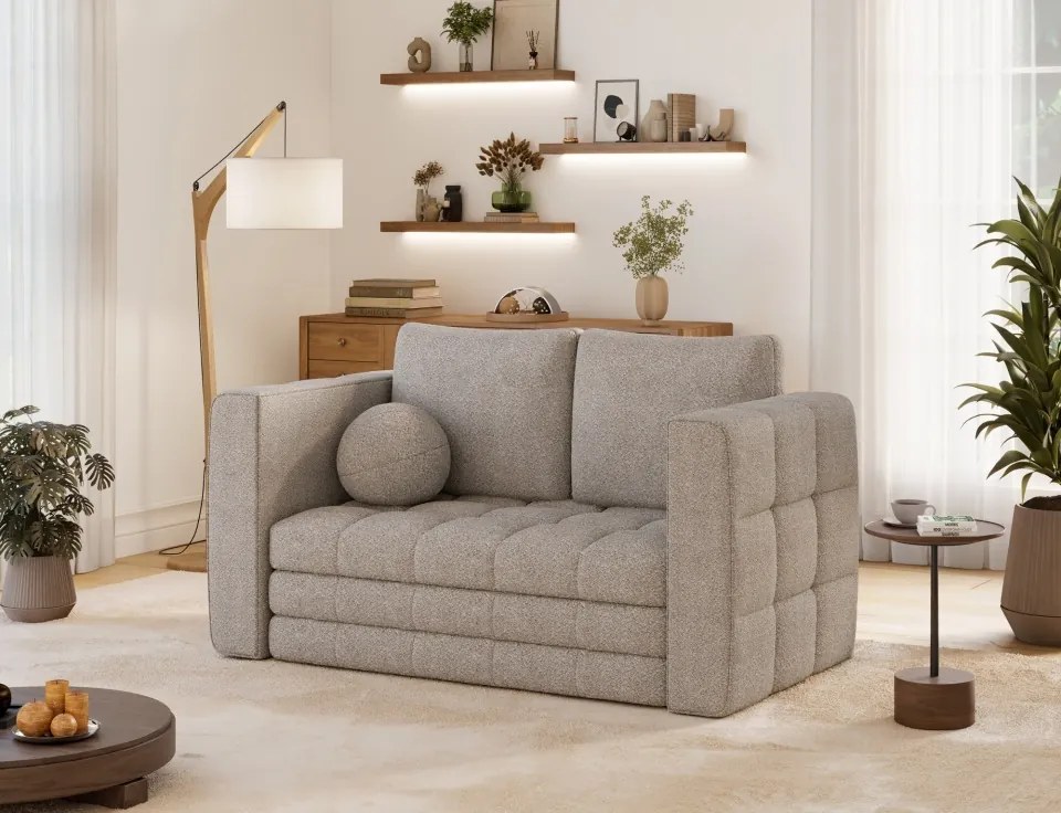 Canapea Kastol , beige bouclé extensibil, 137x71x74 cm – Royal 18