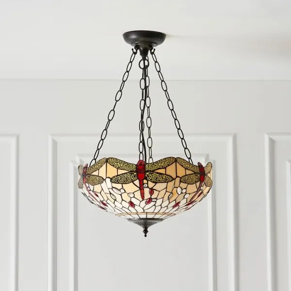 Endon 70759 - Lustră Tiffany DRAGONFLY pe lanț, 3 x E27, 60W, 230V, Ø 41 cm