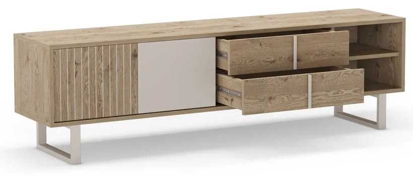 Comodă TV gri/în culoare naturală cu aspect de lemn de stejar 180x51,5 cm Millay – Marckeric