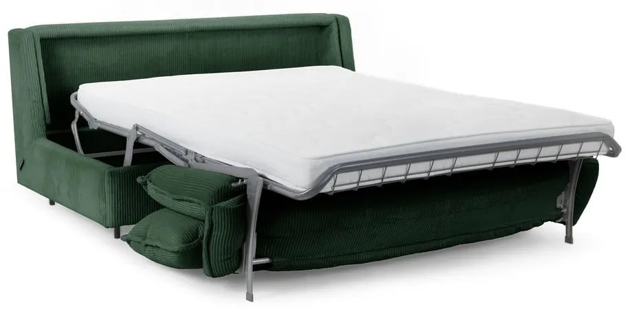 Canapea verde extensibilă cu tapițerie din catifea reiată 184 cm Isadora – Bobochic Paris