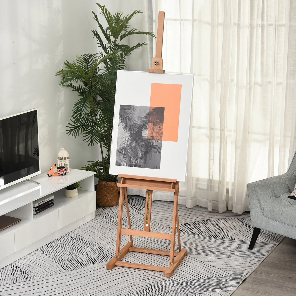 Vinsetto Sevalet Pictura Mare din Lemn de Fag, Sevalet  pentru Desen Reglabil cu Compartiment Depozitare, 53x50.5x171-230cm | Aosom Romania