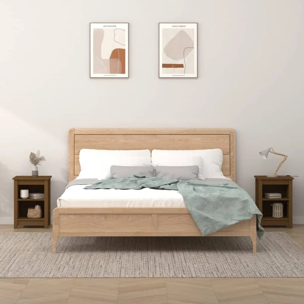820963 vidaXL Noptiere, 2 buc, maro miere, 40x35x55 cm, lemn masiv de pin