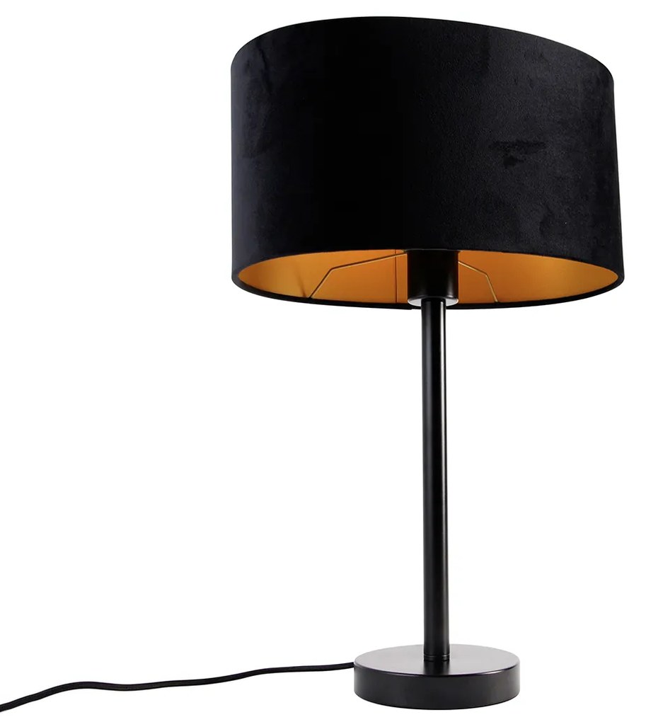 Lampă de masă neagră cu abajur oval din catifea neagră 35cm - Simplo