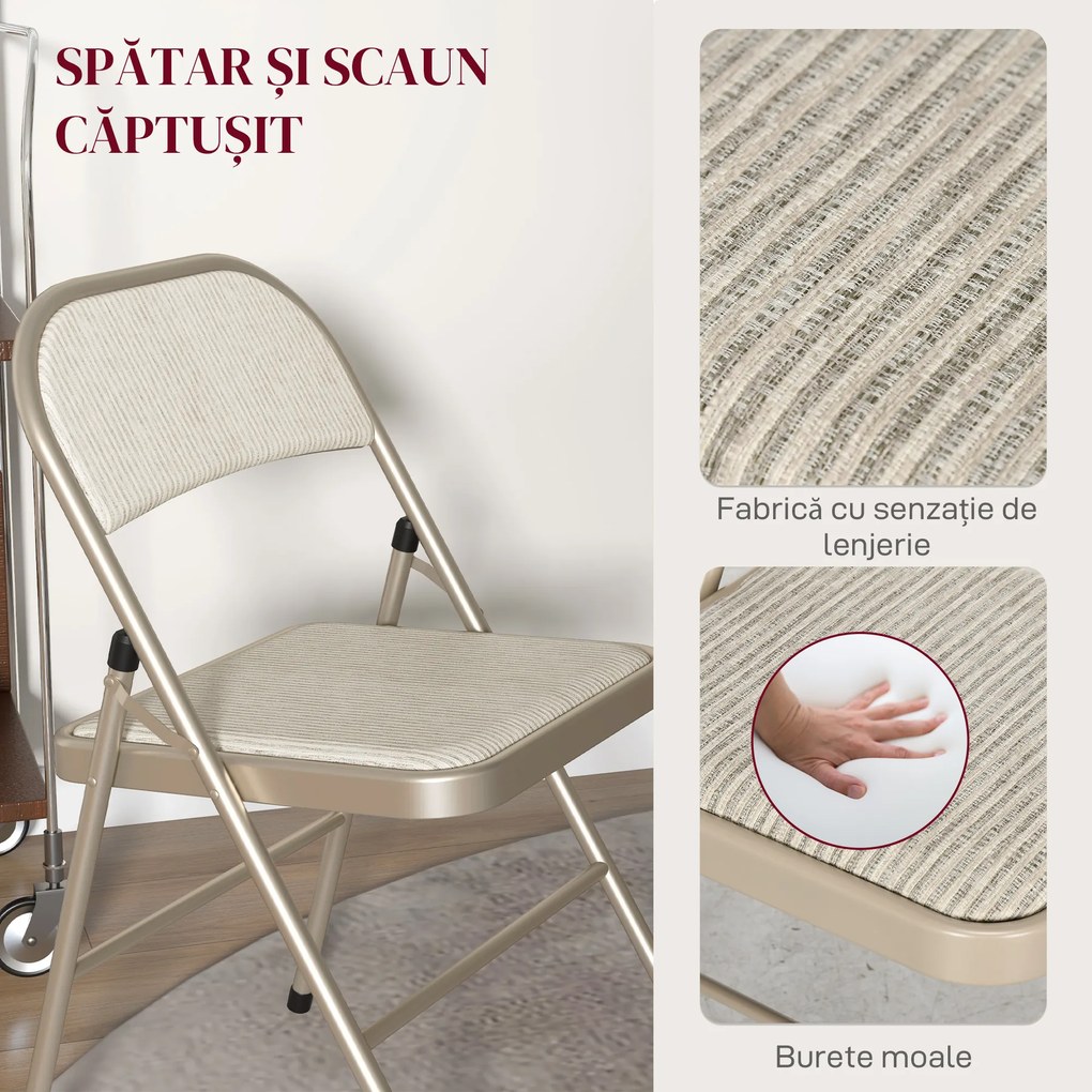HOMCOM Set de 6 Scaune Pliabile din Metal, Scaune Pliabile din Interior cu Șezut Tapițat din Piele PU și Spătar Deschis | Aosom Romania
