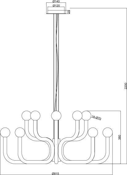 Ondaluce - Lustră DERBY pe cablu, 16xG9/7W/230V, Ø 81,5 cm, aurie