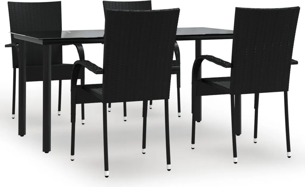 vidaXL Set mobilier de grădină, 5 piese, negru, poliratan