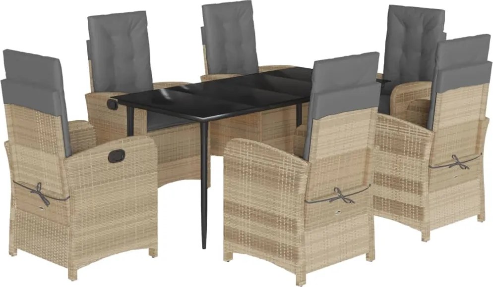 vidaXL Set mobilier pentru grădină, 7 piese, cu perne, bej, poliratan