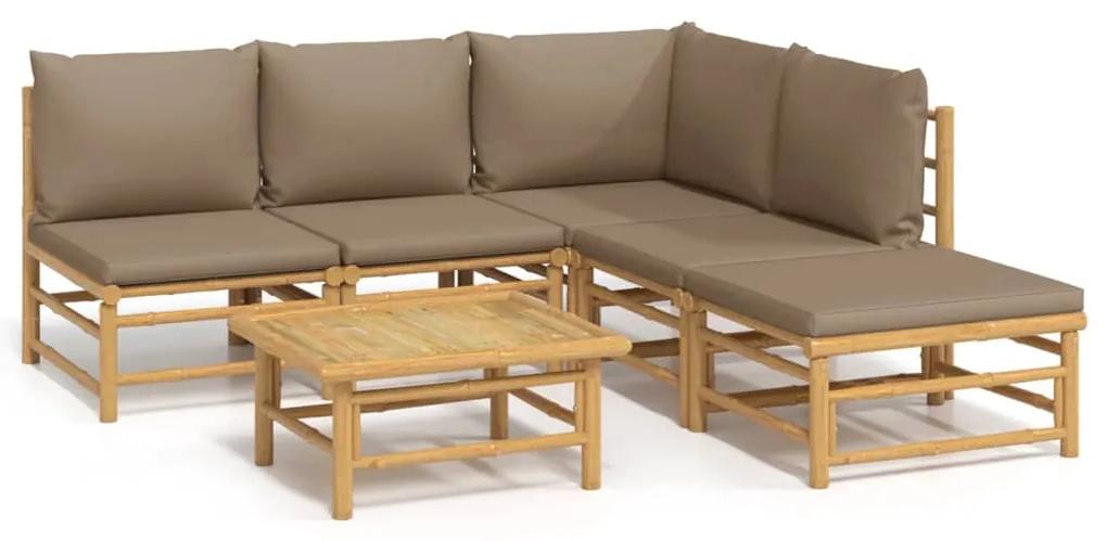 3155135 vidaXL Set mobilier de grădină cu perne gri taupe, 6 piese, bambus