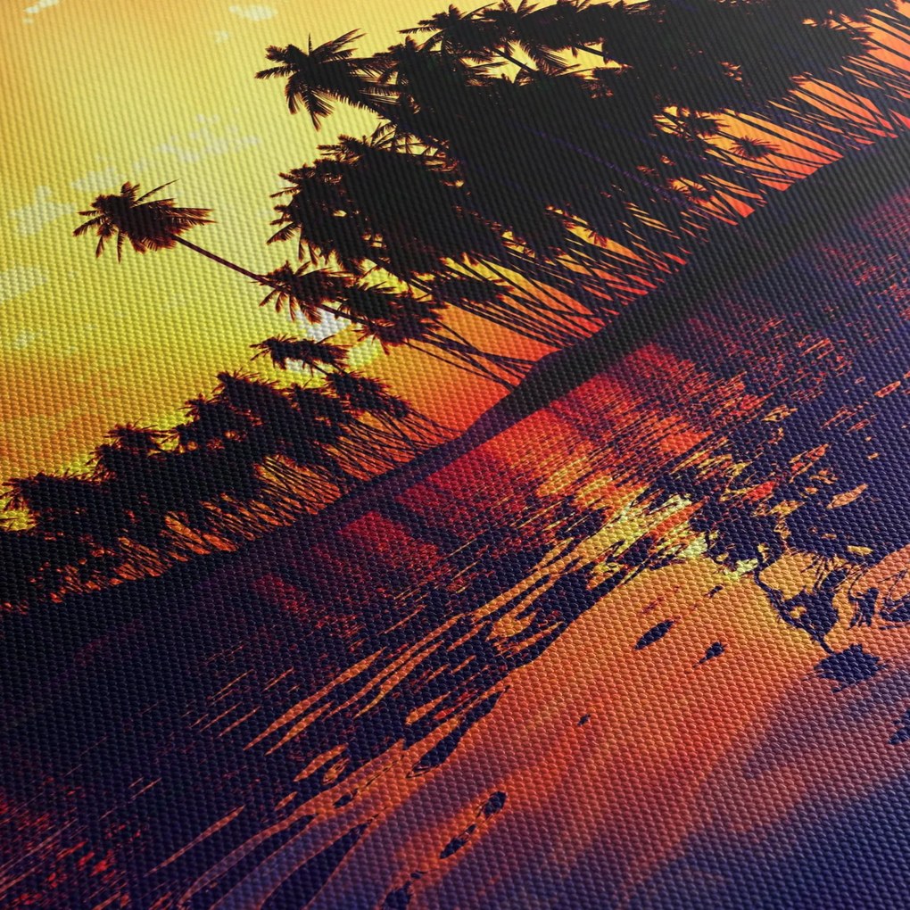 Tablou insulă în apus de soare (cu ceas) (90x30 cm)