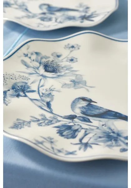 Set de veselă 24 piese din porțelan, alb/albastru