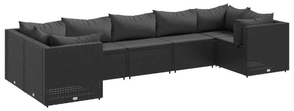 3308259 vidaXL Set mobilier de grădină cu perne, 7 piese, negru, poliratan