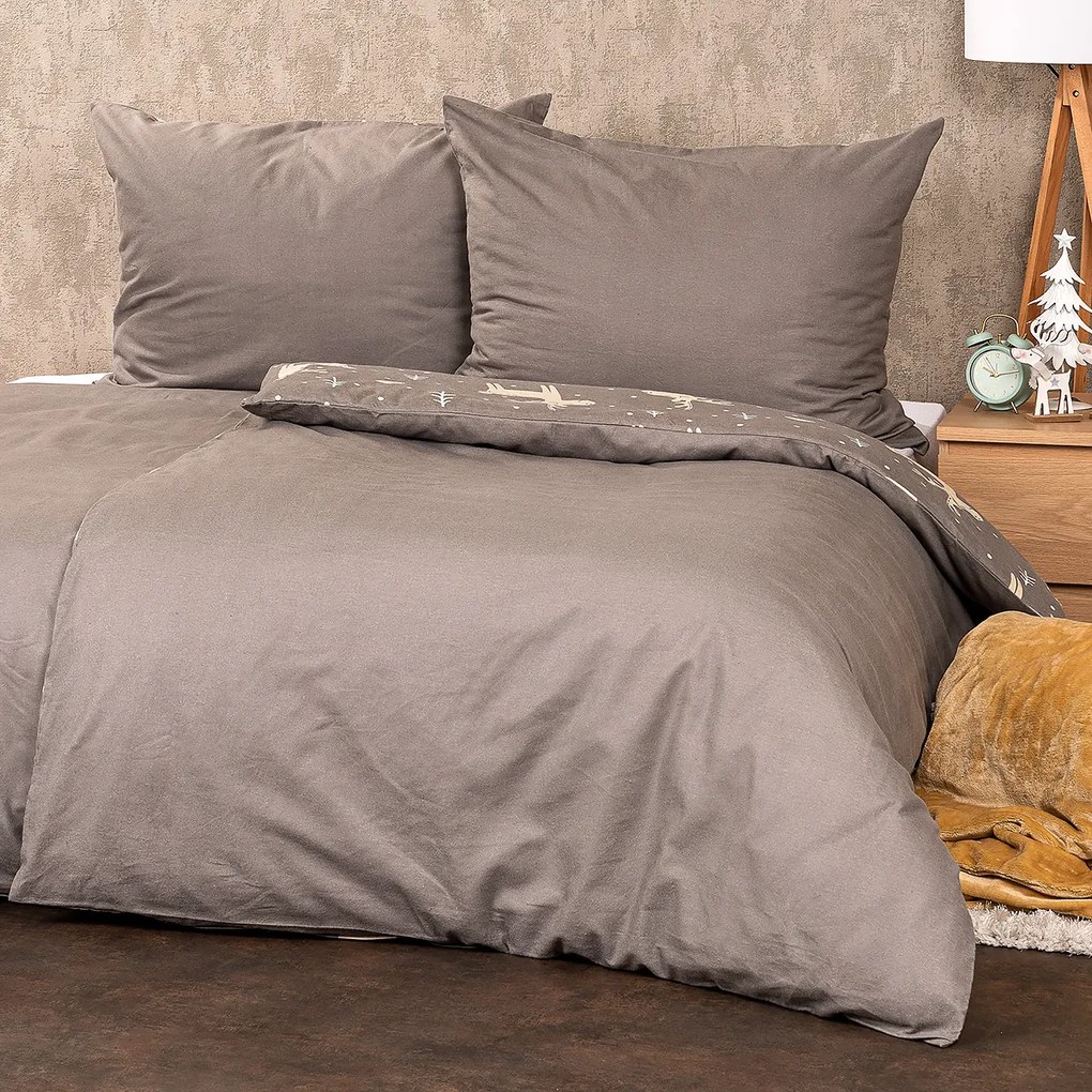 Lenjerie de pat din flanelă 4Home Happy reindeer, 140 x 220 cm, 70 x 90 cm