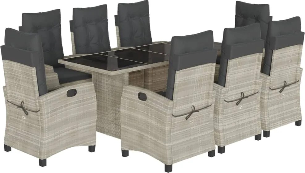 vidaXL Set mobilier grădină cu perne, 9 piese, gri deschis, poliratan