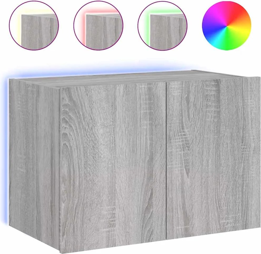 vidaXL Comodă TV de perete cu lumini LED, gri sonoma, 60x35x41 cm