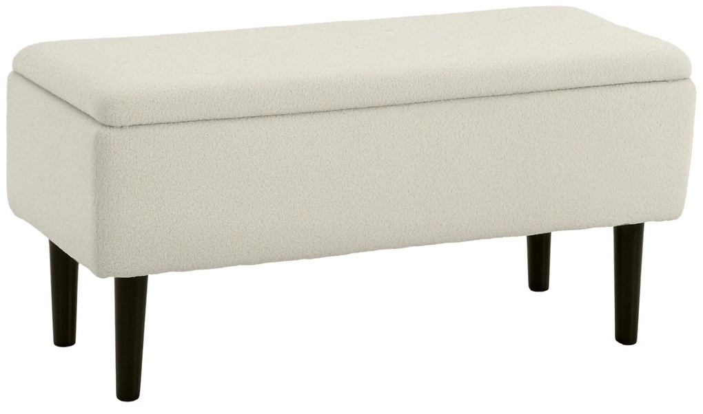 HOMCOM Scaun Modern cu Spațiu de Depozitare și Picioare din Lemn, Scaun Tapițat pentru Living sau Dormitor, 95x38x45 cm, Bej | Aosom Romania