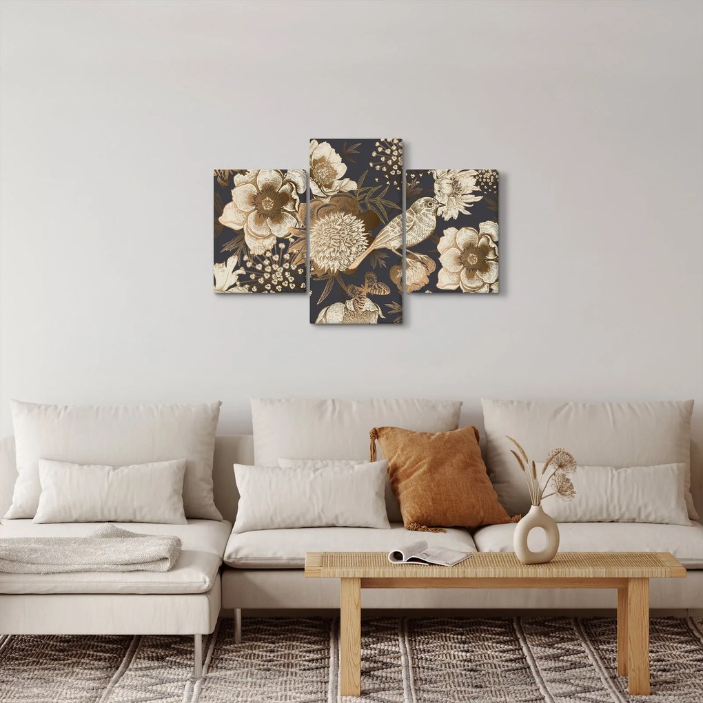 Tablou - Flori aurii pe fundal întunecat (90x60 cm)