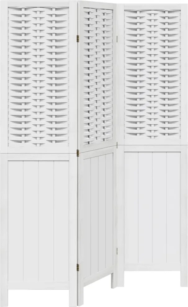 vidaXL Paravan cameră 3 panouri, alb, lemn masiv paulownia