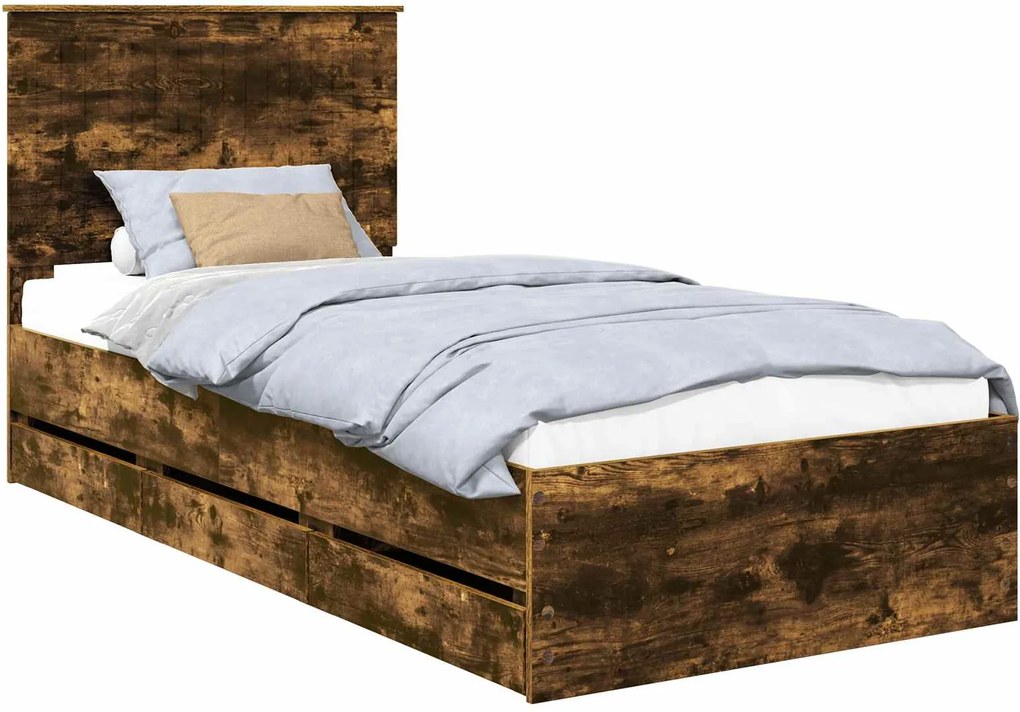 vidaXL Cadru de pat Stejar fumuriu 90 x 190 cm Lemn Ingineresc