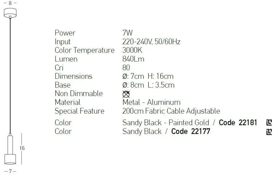 Pendul LED design modern Leacu negru, auriu