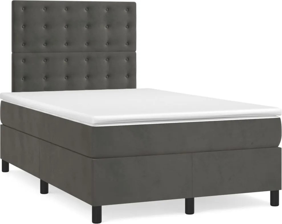 vidaXL Pat box spring cu saltea, gri închis, 120x200 cm, catifea