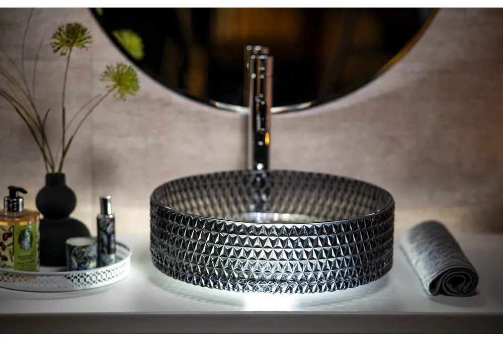 Chiuvetă neagră rotundă din sticlă ø 39,5 cm Maragua – Sapho