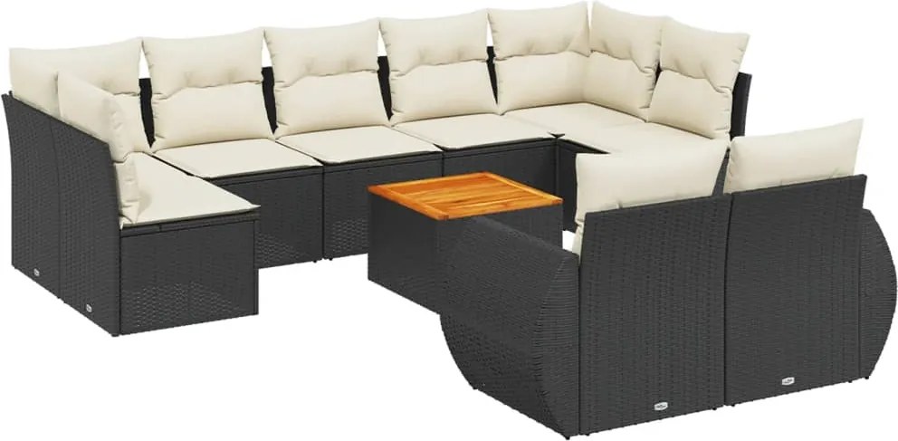 vidaXL Set canapele de grădină cu perne, 10 piese, negru, poliratan
