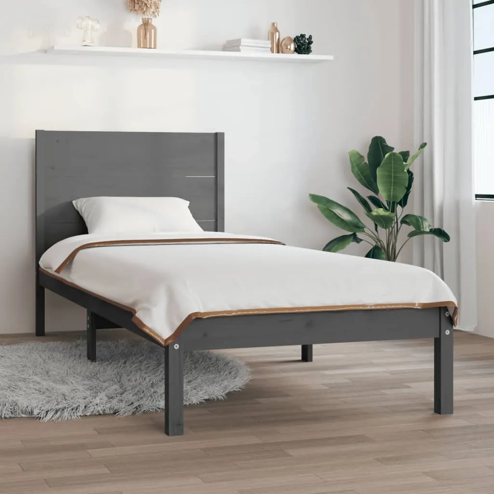 3104140 vidaXL Cadru de pat, gri, 90x200 cm, lemn masiv de pin