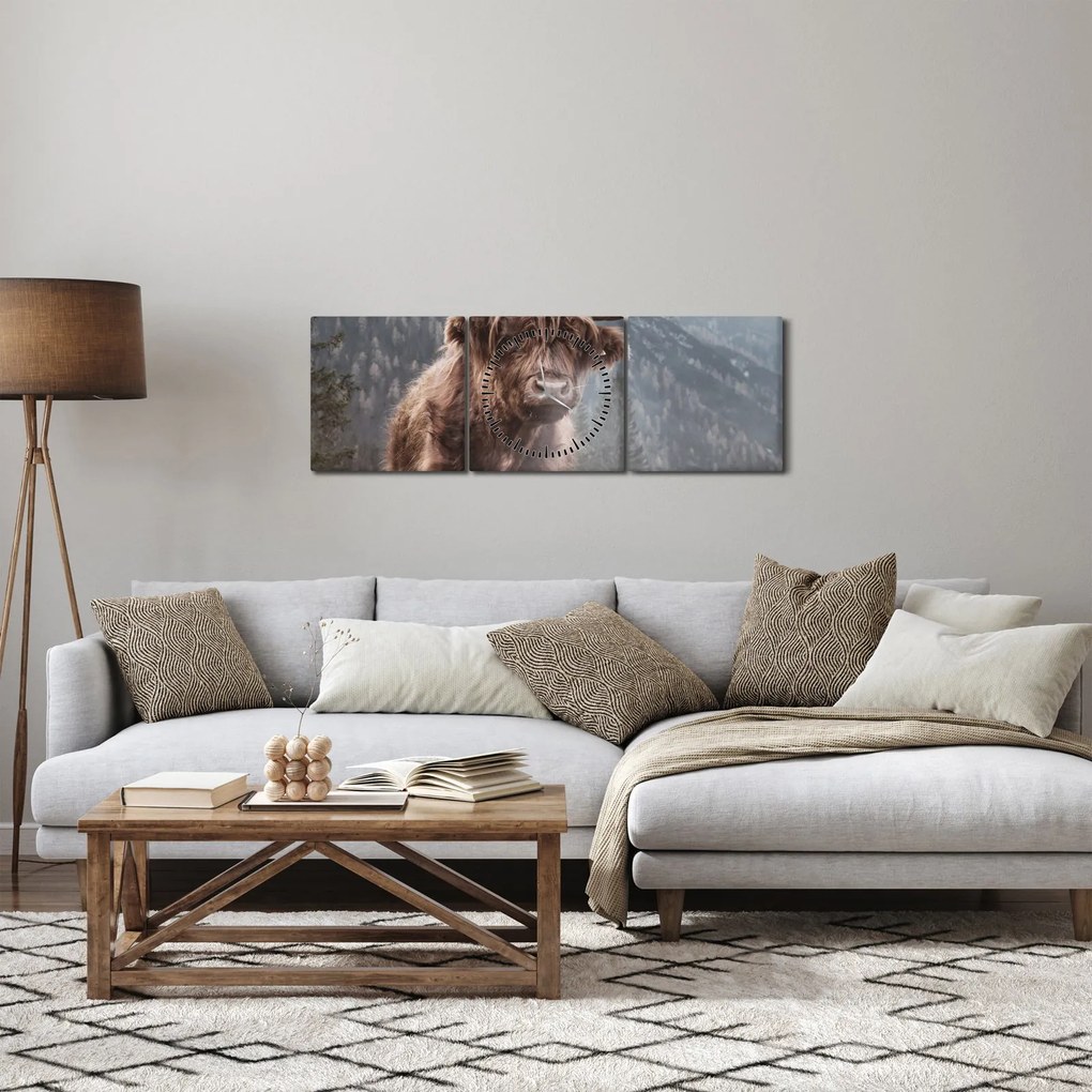 Tablou - Vaca Highlander (cu ceas) (90x30 cm)