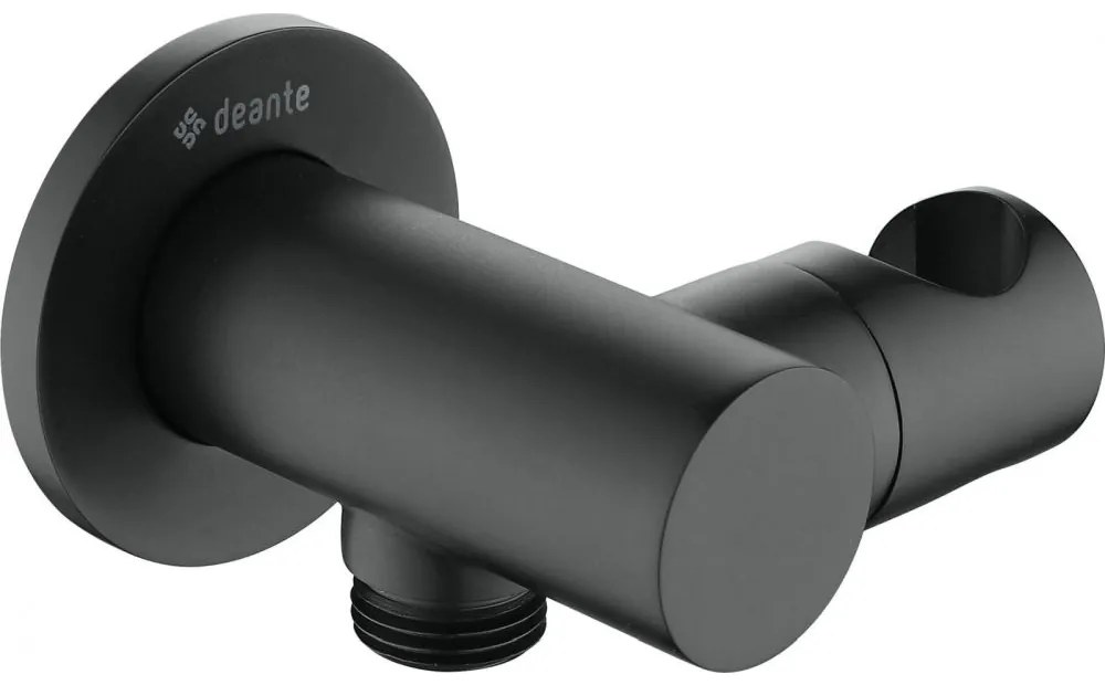 Racord unghiular pentru furtun de dus cu suport negru, Cascada, Deante Negru mat