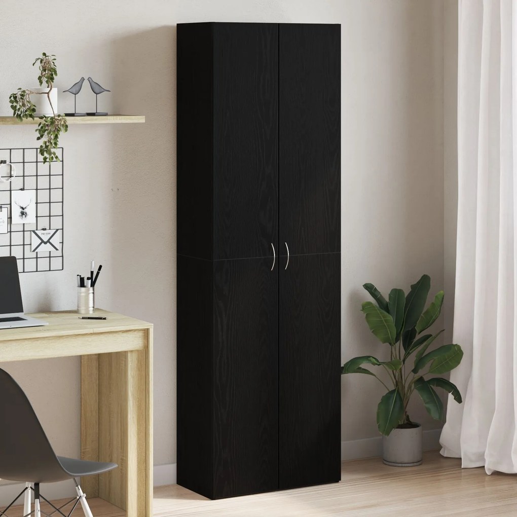 vidaXL Dulap de birou Negru Stejar 60 x 32 x 190 cm, făcut din lemn stratificat.