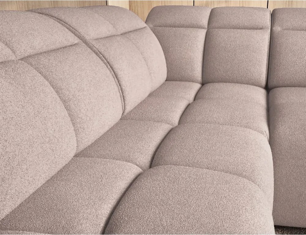 Colțar maro deschis extensibil/cu spațiu de depozitare cu tapițerie din țesătură bouclé (cu colț pe partea stângă/în formă de ”L”) Falconn – ELTAP