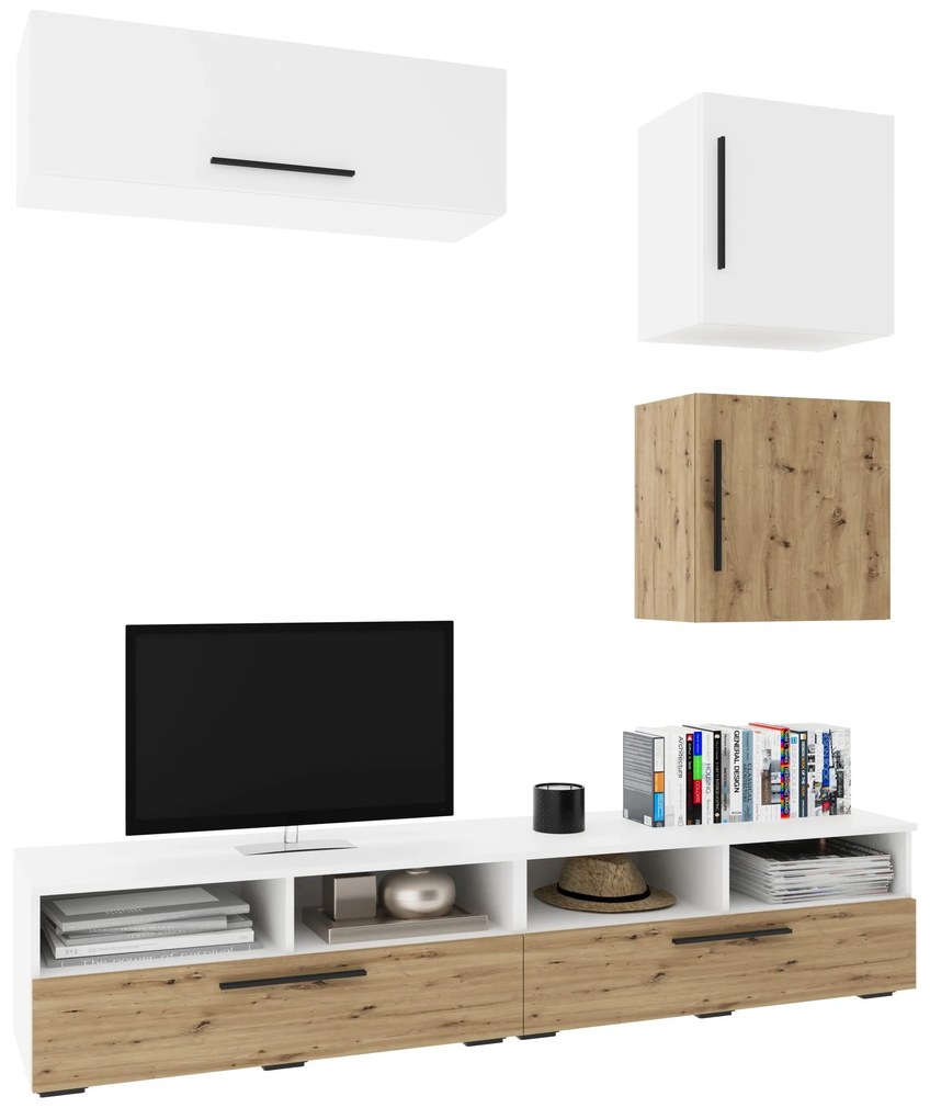 Living Kos V15, Alb/Stejar Artisan, L 190 cm