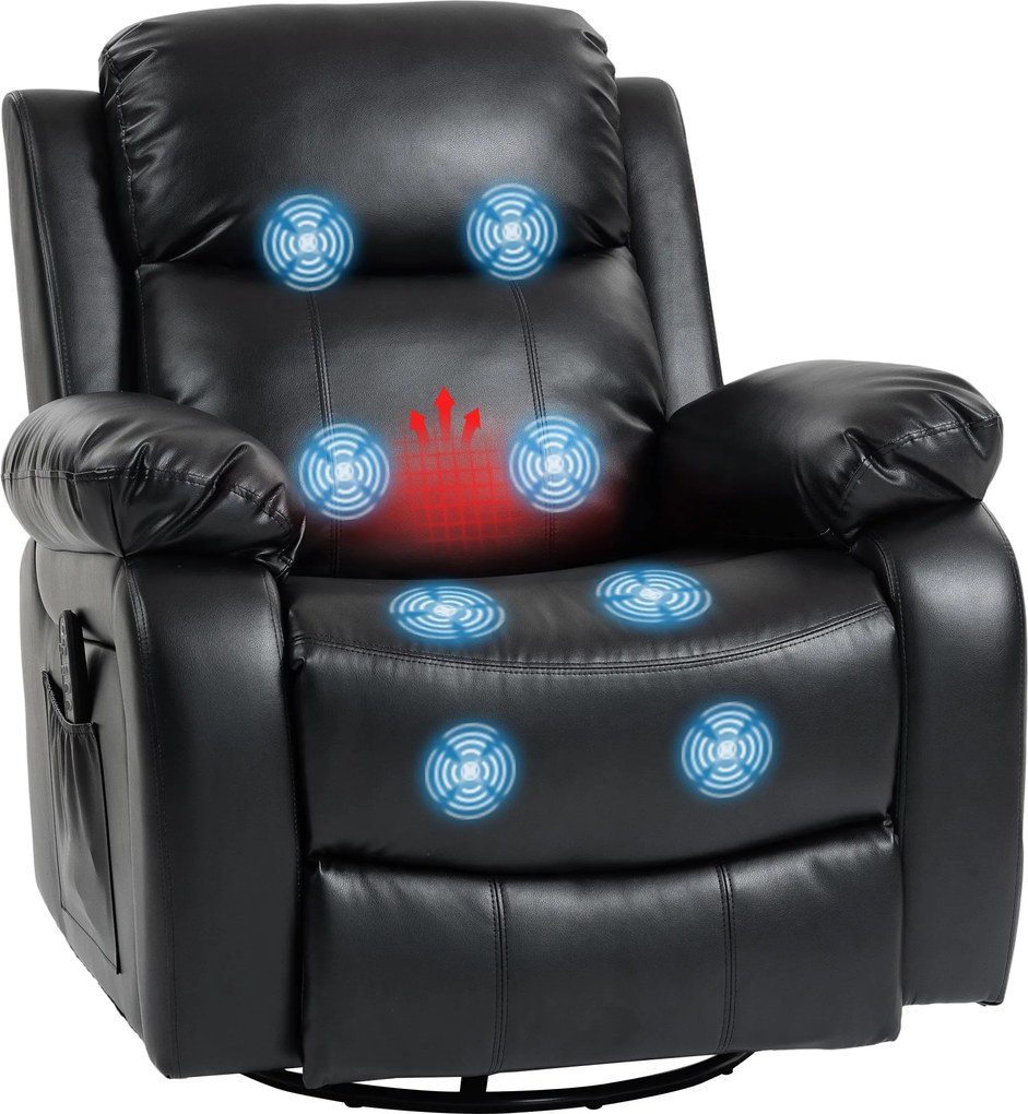 HOMCOM Fotoliu de masaj cu 8 capete vibrante, fotoliu relax, spătar reglabil + suport pentru picioare, Negru | Aosom Romania